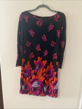 Juicy Couture Black Long-Sleeve Dress with Pink and Orange Floral Print